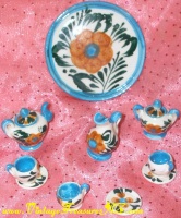 Image for Tea Set Service Miniature 12-Pieces Stunning Vibrant Mexican/Southwestern Floral Design <b><span style='color:red'>*****PRIORITY MAIL SHIPPING INCLUDED – DOMESTIC ORDERS ONLY!*****</span></b><span style='color:purple'>